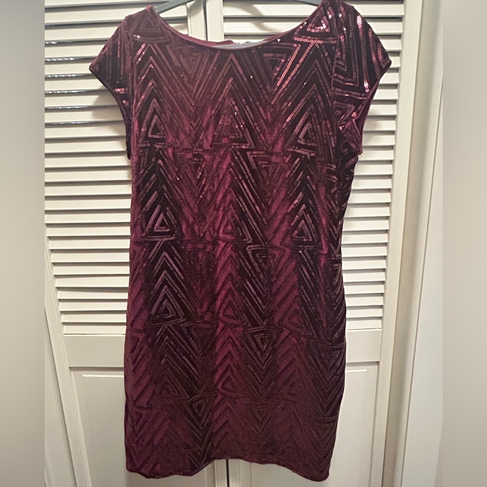 Eliza J Geometric Sequin Mini Dress in Rich Purple